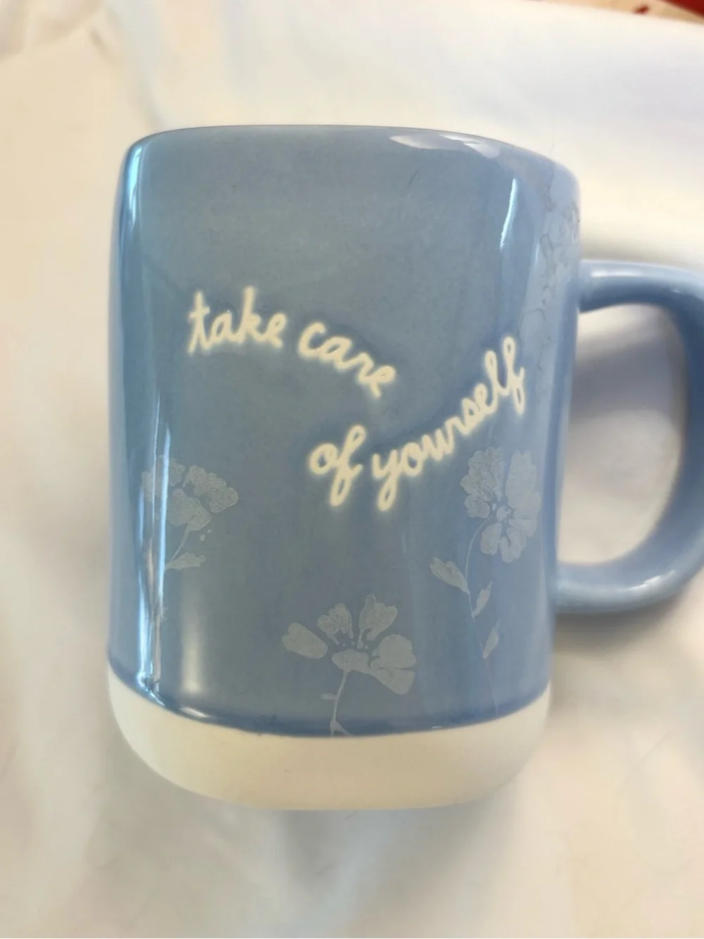 Rae Dunn Light Blue Ceramic Mug with White Base